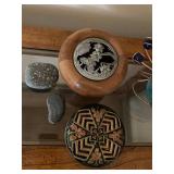 Lot of Decorative Boxes, Sculpted Stone, and Abstract Glass Art Sculpture