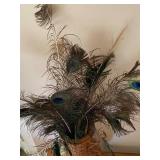 Large Woven Basket Vase with Decorative Peacock Feathers