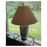 Porcelain Table Lamp with Floral Design and Pleated Shade