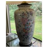 Porcelain Table Lamp with Floral Design and Pleated Shade