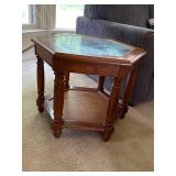 Hexagonal Wood and Glass Side Table with Lower Shelf