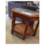 Hexagonal Wood and Glass Side Table with Lower Shelf