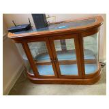 Curved Glass Display Cabinet with Wood Frame and Shelves