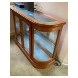 Curved Glass Display Cabinet with Wood Frame and Shelves