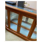 Curved Glass Display Cabinet with Wood Frame and Shelves