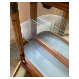 Curved Glass Display Cabinet with Wood Frame and Shelves