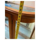 Curved Glass Display Cabinet with Wood Frame and Shelves