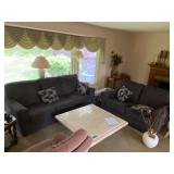 Gray Upholstered Sofa and Loveseat Set with Throw Pillows - Wear