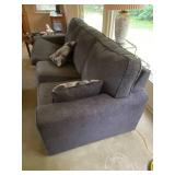 Gray Upholstered Sofa and Loveseat Set with Throw Pillows - Wear