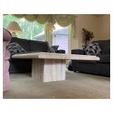 Square Travertine Coffee Table with Pedestal Base