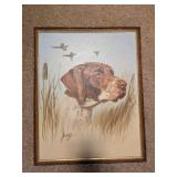 Artist Signed Hunting Dog Painting with Waterfowl