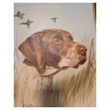 Artist Signed Hunting Dog Painting with Waterfowl