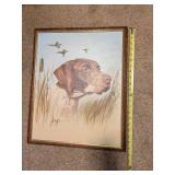 Artist Signed Hunting Dog Painting with Waterfowl
