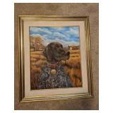 Framed R. Neumann Dog Portrait Oil Painting
