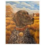 Framed R. Neumann Dog Portrait Oil Painting