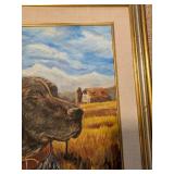 Framed R. Neumann Dog Portrait Oil Painting