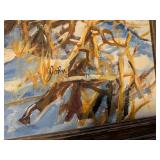 Framed Signed Artwork of Geese Over Cornfield by John