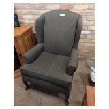 Upholstered Wingback Armchair with Patterned Fabric