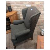 Upholstered Wingback Armchair with Patterned Fabric