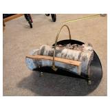 Vintage Metal Fireplace Log Holder with Brass Handle and Ornate Feet