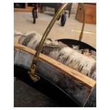 Vintage Metal Fireplace Log Holder with Brass Handle and Ornate Feet