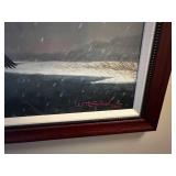 Framed R.Schiebel 2002 Painting of Redhead Ducks in Flight