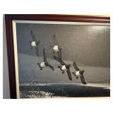 Framed R.Schiebel 2002 Painting of Redhead Ducks in Flight