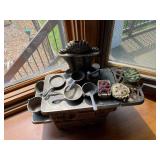 Vintage Acme Cast Iron Salesman Sample Toy Stove with Miniature Cookware and Pies