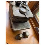 Vintage Acme Cast Iron Salesman Sample Toy Stove with Miniature Cookware and Pies