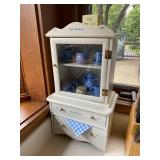 Vintage Doll Hutch with Blue Ceramic Tea Set and Assorted Flatware