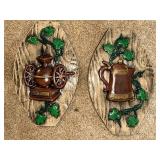 Pair of Vintage Wall Plaques with Coffee Grinder and Kettle Designs