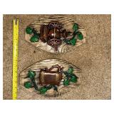 Pair of Vintage Wall Plaques with Coffee Grinder and Kettle Designs