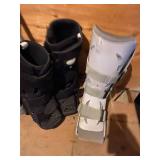 Mobility Aid Set Including Walker, Wooden Crutches, and Walking Boots