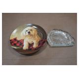 Vintage Collectors Plate with Etched Glass Piece Vintage Collectors Plate with Etched Glass Piece