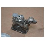 Vintage Hunter & Dog Lighter with 2 Metal Ashtrays Vintage Hunter & Dog Lighter with 2 Metal Ashtrays