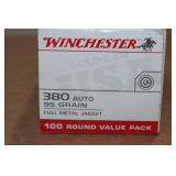 100 Winchester .380 Auto 95 Gr FMJ Ammo 100 Winchester .380 Auto 95 Gr FMJ Ammo