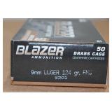 50 CCI Blazer Brass 9mm Luger 124 Gr FMJ Ammo 50 CCI Blazer Brass 9mm Luger 124 Gr FMJ Ammo