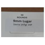 50 9mm Luger 147 Gr Sierra JHP Ammo 50 9mm Luger 147 Gr Sierra JHP Ammo