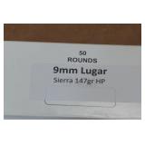 50 9mm Luger 147 Gr Sierra HP Ammo 50 9mm Luger 147 Gr Sierra HP Ammo