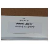 50 9mm Luger 115 Gr Hornady HAP Ammo 50 9mm Luger 115 Gr Hornady HAP Ammo