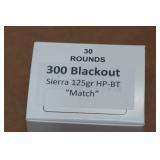 30 .300 Blackout 125 Gr Sierra HP BT Match Ammo 30 .300 Blackout 125 Gr Sierra HP BT Match Ammo