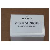 20 7.62 x 51mm (.308) 165 Gr Sierra SP Ammo 20 7.62 x 51mm (.308) 165 Gr Sierra SP Ammo