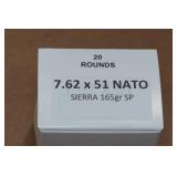 20 7.62 x 51mm (.308) 165 Gr Sierra SP Ammo 20 7.62 x 51mm (.308) 165 Gr Sierra SP Ammo