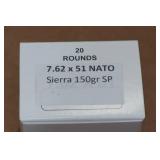 20 7.62 x 51mm (.308) 150 Gr Sierra SP Ammo 20 7.62 x 51mm (.308) 150 Gr Sierra SP Ammo