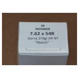 20 7.62 x 54R 174 Gr Sierra HP-BT Match Ammo 20 7.62 x 54R 174 Gr Sierra HP-BT Match Ammo