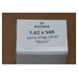 20 7.62 x 54R 174 Gr Sierra HP-BT Match Ammo 20 7.62 x 54R 174 Gr Sierra HP-BT Match Ammo