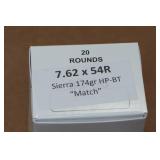 20 7.62 x 54R 174 Gr Sierra HP-BT Match Ammo 20 7.62 x 54R 174 Gr Sierra HP-BT Match Ammo