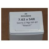 20 7.62 x 54R 174 Gr Sierra HP-BT Match Ammo 20 7.62 x 54R 174 Gr Sierra HP-BT Match Ammo