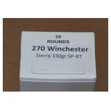 20 .270 Win 130 Gr Sierra SP BT Ammo 20 .270 Win 130 Gr Sierra SP BT Ammo