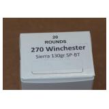 20 .270 Win 130 Gr Sierra SP BT Ammo 20 .270 Win 130 Gr Sierra SP BT Ammo